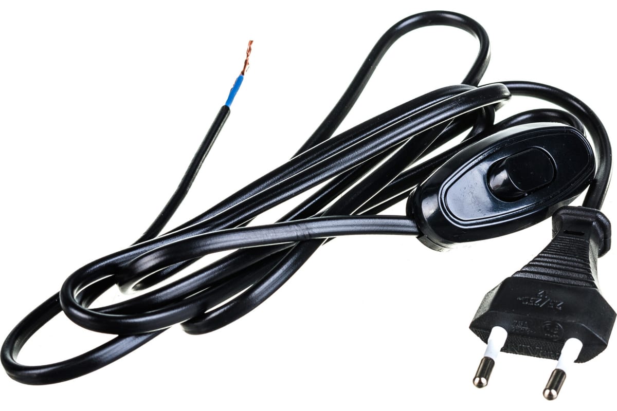 Шнур для бра с прох. выкл. черный ШВВП 2х0,75 1,7м ТМ UNIVersal