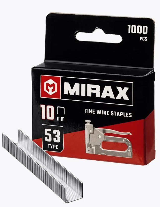 MIRAX 10мм скобы для степлера тонкие тип 53 1000шт упак.