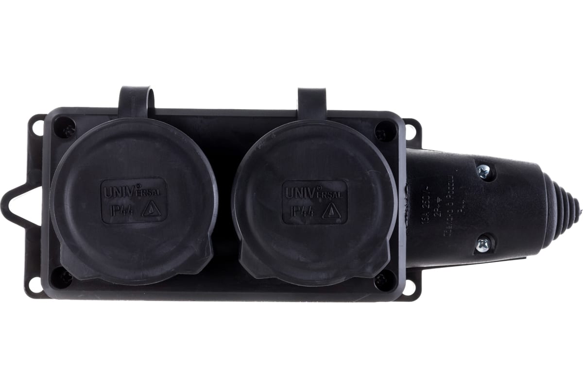 Колодка 2-х местная однофазная с заглушками  с заземлением (каучук) 16А 250В еврослот