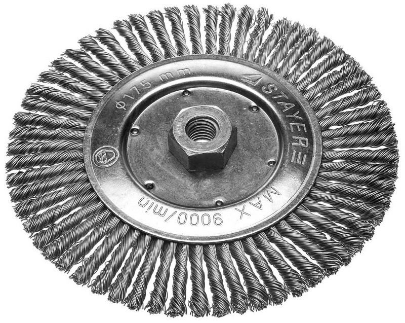 Щетка дисковая STAYER для УШМ,сплет в пучкистальн закпровол 0,5мм 175мм/22мм