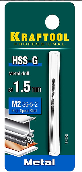 Сверло по металлу KRAFTOOL HSS-G 1.5х43мм HSS-G сталь М2(S6-5-2)