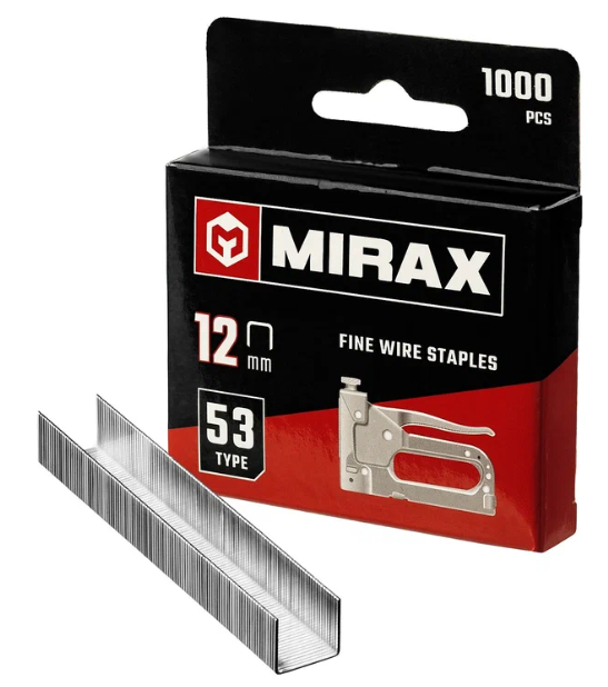 MIRAX 12мм скобы для степлера тонкие тип 53 1000шт упак.