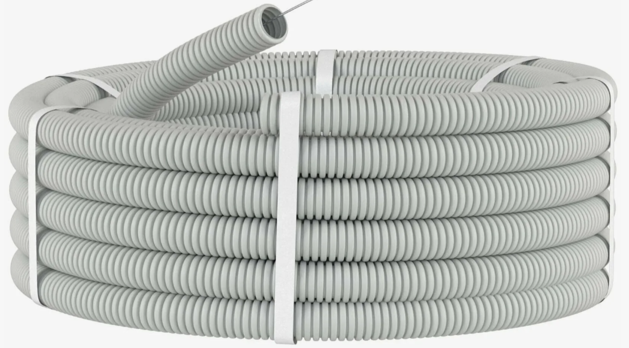 Труба гофрированная ПВХ 16мм с протяжкой легкая серая