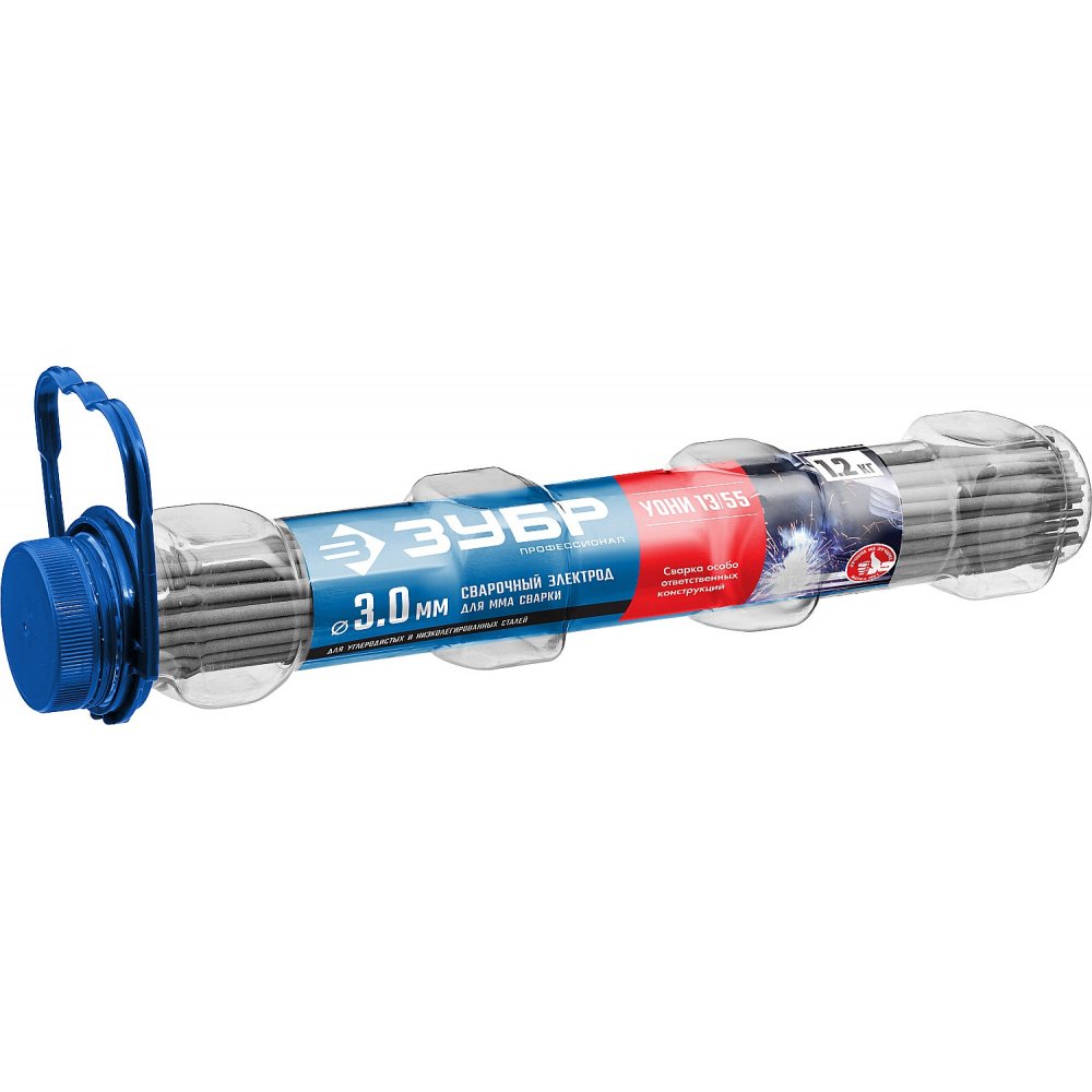 Зубр Д 3,0*350мм 1,2кг в ПВХ тубе УОНИ 13/55 с основным покрытием, Электрод сварочный, Профессионал