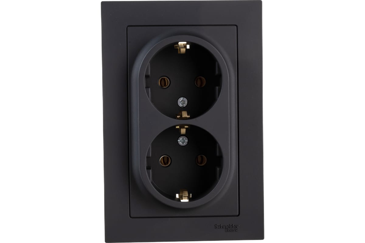 Розетка Atlasdesign  двойная с заземлением 16А в сборе карбон Розетка Atlasdesign  двойная с заземлением 16А в сборе карбон