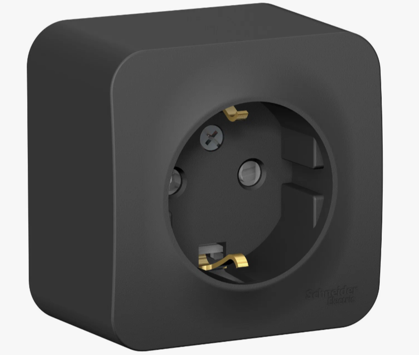 Розетка наружная с заземлением, без шторок, тонкая, с изол.пластиной 16А, 250В антрацит Розетка наружная с заземлением, без шторок, тонкая, с изол.пластиной 16А, 250В антрацит