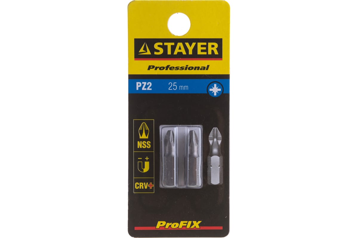 Биты STAYER с хвостиком С 1/4 PZ №2 25мм 2шт