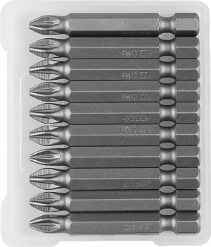 Биты ЗУБР МАСТЕР кованые хромомолибденовая сталь,тип хвост. Е 1/4 PZ2 50мм 10шт