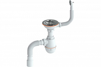 Сифон "РМС" СЕМ-К (П) для мойки (круглый перелив пластиковый шток)