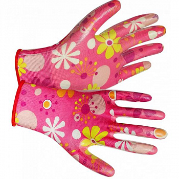 Перчатки нейлоновые с нитриловым Цветы розовые