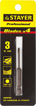 Сверло STAYER PROFI по керамике и стеклу с 4мя режущими лезвиями d=3мм