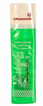 Сверло URAGAN по дереву спиральное 3х60/30мм