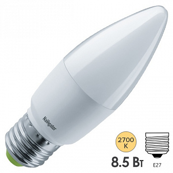 Лампа светодиодная LED 8.5вт  Е27 белый матовый свеча Navigator Лампа светодиодная LED 8.5вт  Е27 белый матовый свеча Navigator