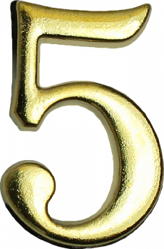 Цифра дверная 5 на клеевой основе золото АЛЛЮР