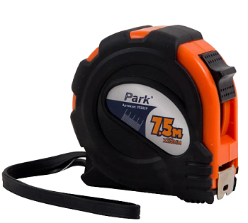 Рулетка 7,5м*25мм с фиксат.прорезин.корпус,магнит.зацеп.Парк Рулетка 7,5м*25мм с фиксат.прорезин.корпус,магнит.зацеп.Парк