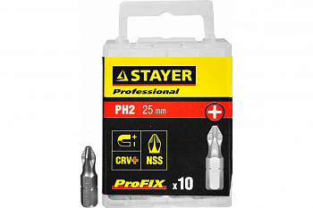 Биты STAYER PROFESSIONAL ProFix Phillips тип хвостика С 1/4 №2 25мм 10шт