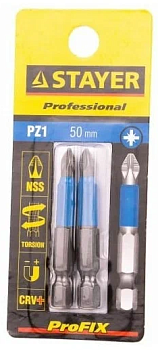 Биты STAYER с хвостиком Е 1/4 PZ №1 50мм 2шт