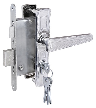 Замок врезной 3В-4 цилиндс защелк. и ручкой серебро