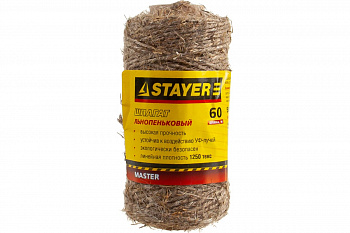 Шпагат STAYER хозяйственно-бытовой,льнопеньковый 1250текс 60м Шпагат STAYER хозяйственно-бытовой,льнопеньковый 1250текс 60м