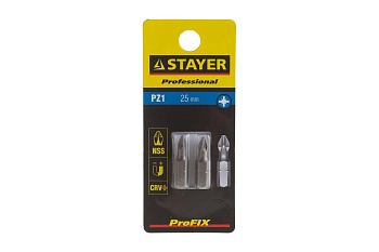 Биты STAYER с хвостиком С 1/4 PZ №1 25мм 2шт