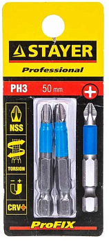Биты STAYER c хвостиком Е 1/4 РН №3 50мм 2шт
