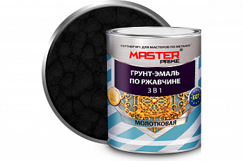 Грунт-эмаль по ржавчине молотковая 3 в 1 чёрный 2л MASTER PRIME
