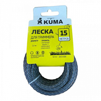 Леска для триммеров с нейлоновым сердечн. скруч. квадрат KUMA  3,0мм 15м серая