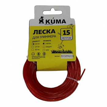 Леска для триммеров звездочка KUMA  2,0мм 15м красная