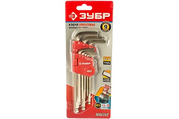 Набор ЗУБР Ключи MASTER имбусовые короткие Cr-V сантинированное покр.,пластик.держ. НЕХ 1.5-10мм 9п