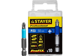 Биты STAYER PROFESSIONAL ProFix Pozidriv тип хвостика Е 1/4 №3 50мм 10шт