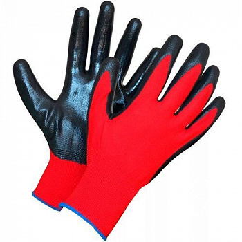 Перчатки красные нейлоновые с нитриловым обливом Фабрика №528 (АРТ 412)