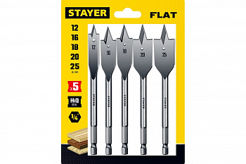 Набор сверл по дереву STAYER FLAT 5шт, 12-16-18-20-25мм
