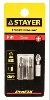 Биты STAYER c хвостиком С 1/4 РН №1 25мм 2шт