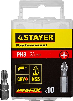 Биты STAYER PROFESSIONAL ProFix Phillips тип хвостика С 1/4 №3 25мм 10шт