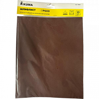 Шлифлист KUMA 230*280мм на бум.осн влагостойк. Р600