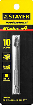 Сверло STAYER PROFI по керамике и стеклу с 4мя режущими лезвиями d=10мм