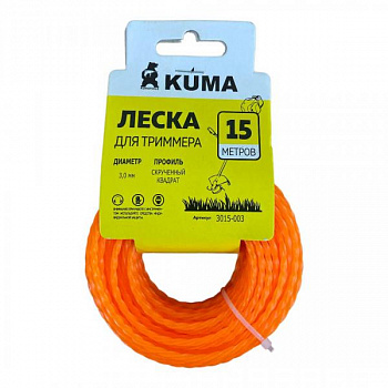Леска для триммеров скрученный квадрат KUMA 3,0мм 15м оранж 